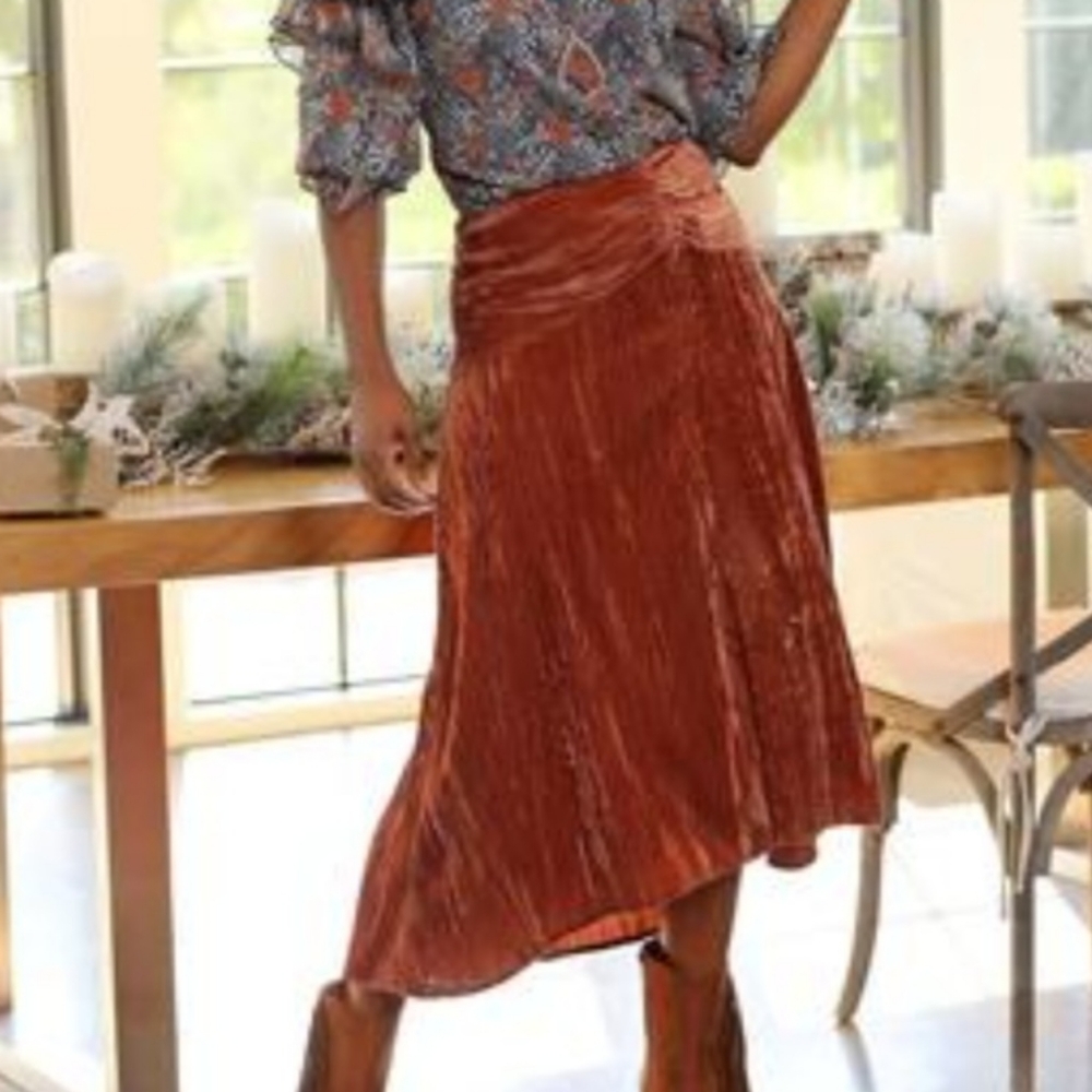 Rust Crushed Velvet Skirt